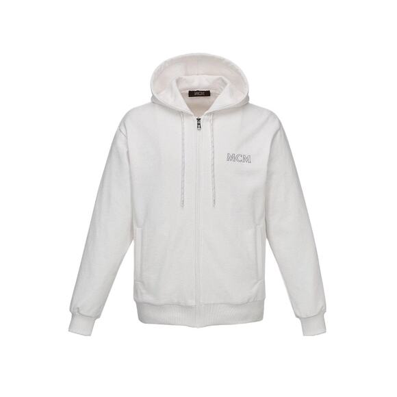 MCM Mens Essentials Logo Zip Up Hoodie In Organic Cotton White NWT - Picture 1 of 14